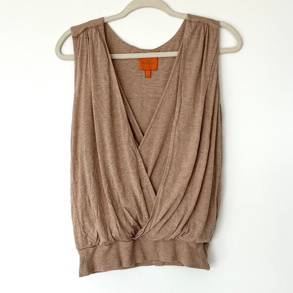 Anthropologie Olga Kapustina Draped Surplice Sleeveless Top Tan Sz M Chic Blouse - Picture 2 of 14
